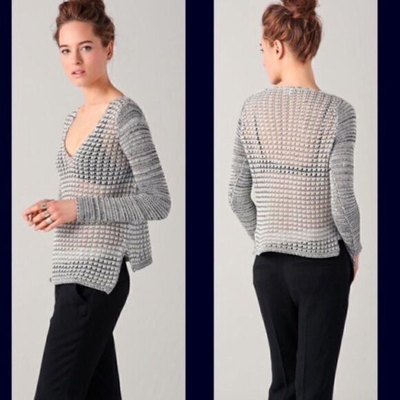Helmut Lang- Luminous Cord Open Knit Sweater Crew Neck Silver & Black - Picture 1 of 12